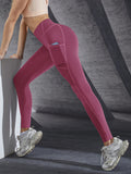 Novas leggings femininas de cintura alta, calças elásticas de ioga com bolsos, push up, fitness, corrida, roupas esportivas, calças de cor sólida