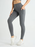 Novas leggings femininas de cintura alta, calças elásticas de ioga com bolsos, push up, fitness, corrida, roupas esportivas, calças de cor sólida