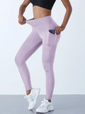 Novas leggings femininas de cintura alta, calças elásticas de ioga com bolsos, push up, fitness, corrida, roupas esportivas, calças de cor sólida