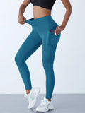 Novas leggings femininas de cintura alta, calças elásticas de ioga com bolsos, push up, fitness, corrida, roupas esportivas, calças de cor sólida